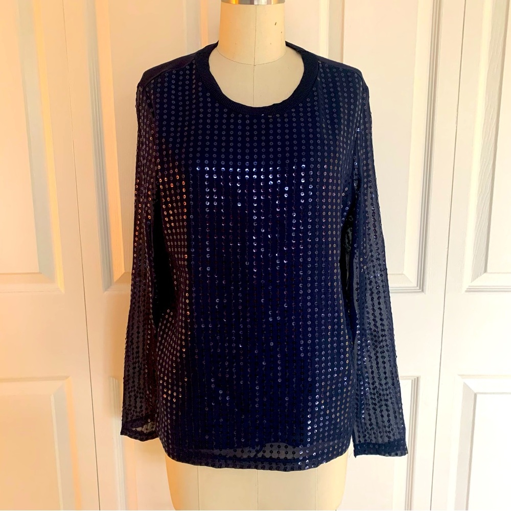Brand new tags Donna Karen Navy sequin top